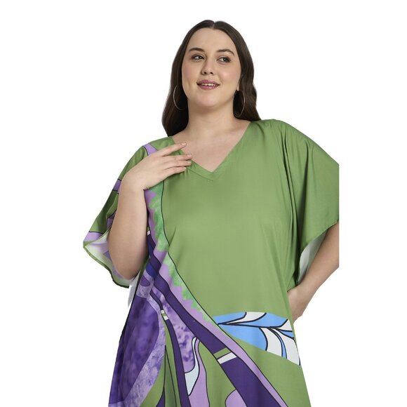 Gypsie Blu Women Leaf Printed Plus Size Kaftan Dress Evening Maxi for Party Wear - Picture 6 of 8